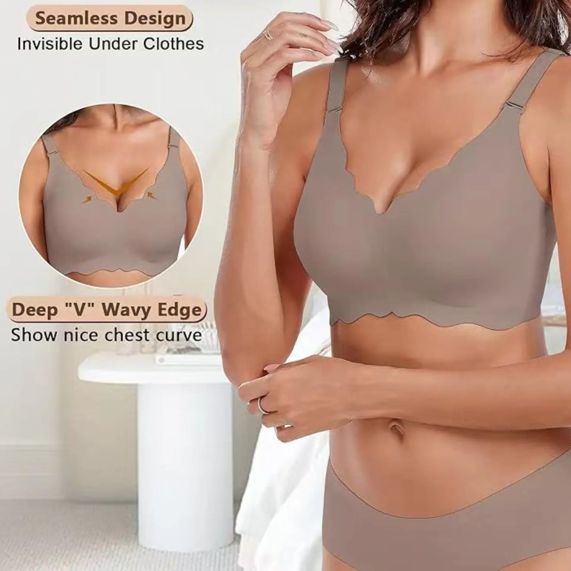 Plus-size Jelly-like Wire-free Bra Thin Molded Cups with A Wire-free Design Comfortable and Breathable Underwear Push Up