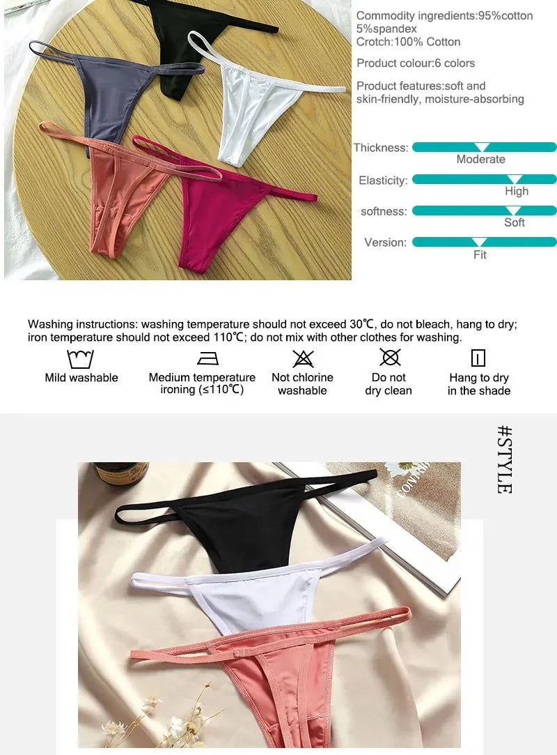 New 4PCS/Set Cotton Bikini Panties Women Sexy Solid Color Low Waist Thongs Female Breathable G-String Underwear Comfort Lingerie
