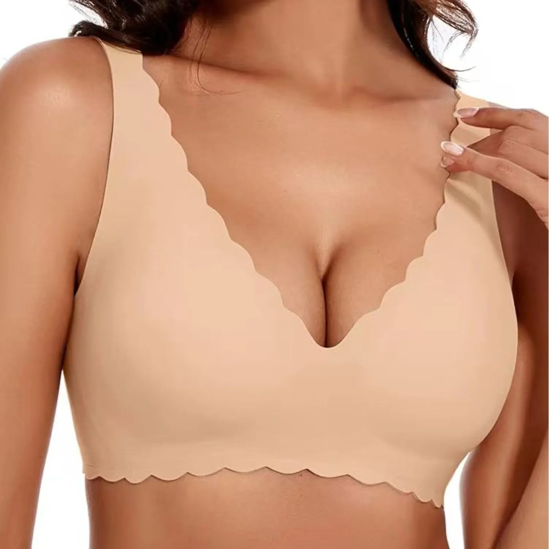 Women's Deep V Wave Seamless Jelly Bra Wire-free Seamless Bra Thin Mold 3/4 Cup Bra Comfortable Plus Size Push-up Underwear