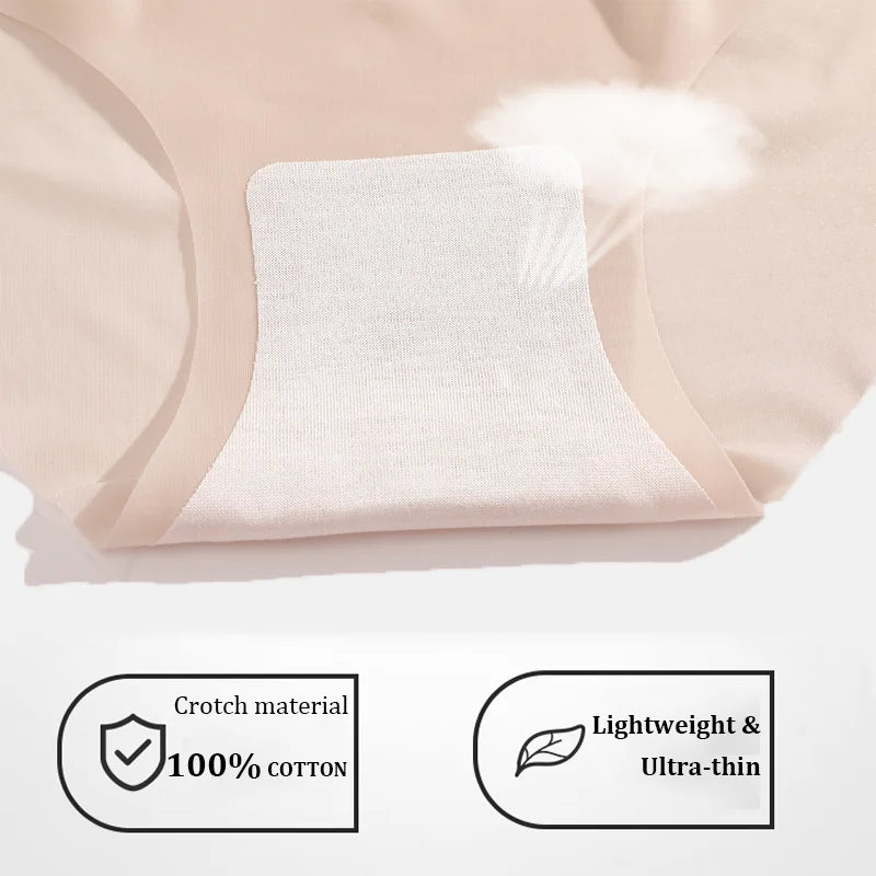 2PCS Seamless Ice Silk Briefs Women's Transparent Panties Sexy Breathable Underwear Female Stretch Erotic Korean Ultra Lingerie