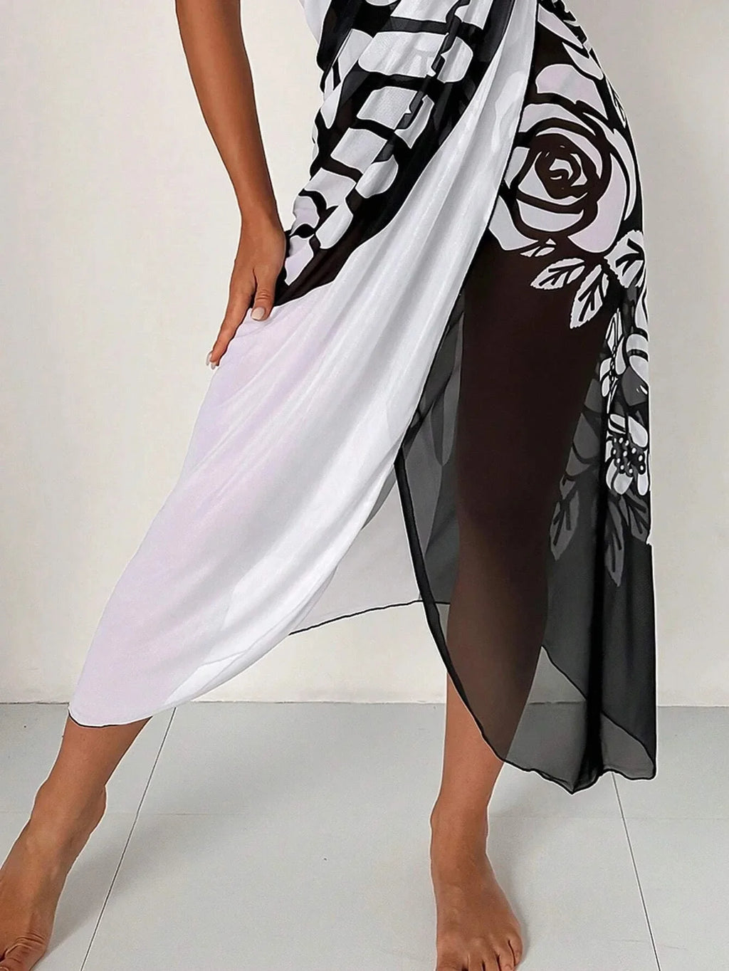 Sexy Butterfly Print Cover Up 2026 Women Black Patchwork Mesh Dress Tunic Bikini Lady Elegant Bath Sarong Wrap Skirt Beachwear