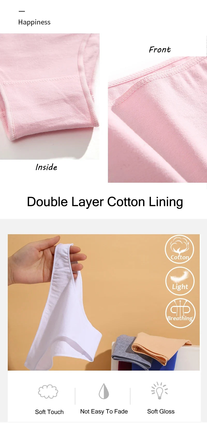 3Pcs Women's Cotton Seamless Briefs Intimates Women Sexy Panties Solid Color Breathable Underwear Female Low Waist Soft Lingerie
