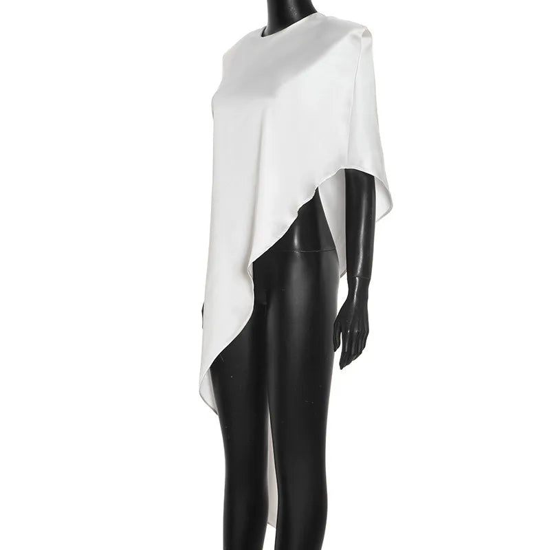 Trendix White Asymmetrical Cover Up For Women Fashion Ruffle Hem Loose Short Sleeve Shirts Casual Elegant Commuting Pullover Top