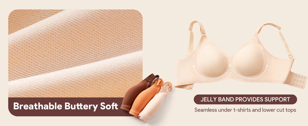Women's Jelly Bra No Steel Ring Seamless Gathered Support 3 Pack Nylon Fabric Adjustable Shoulder Strap Invisible Cup Type