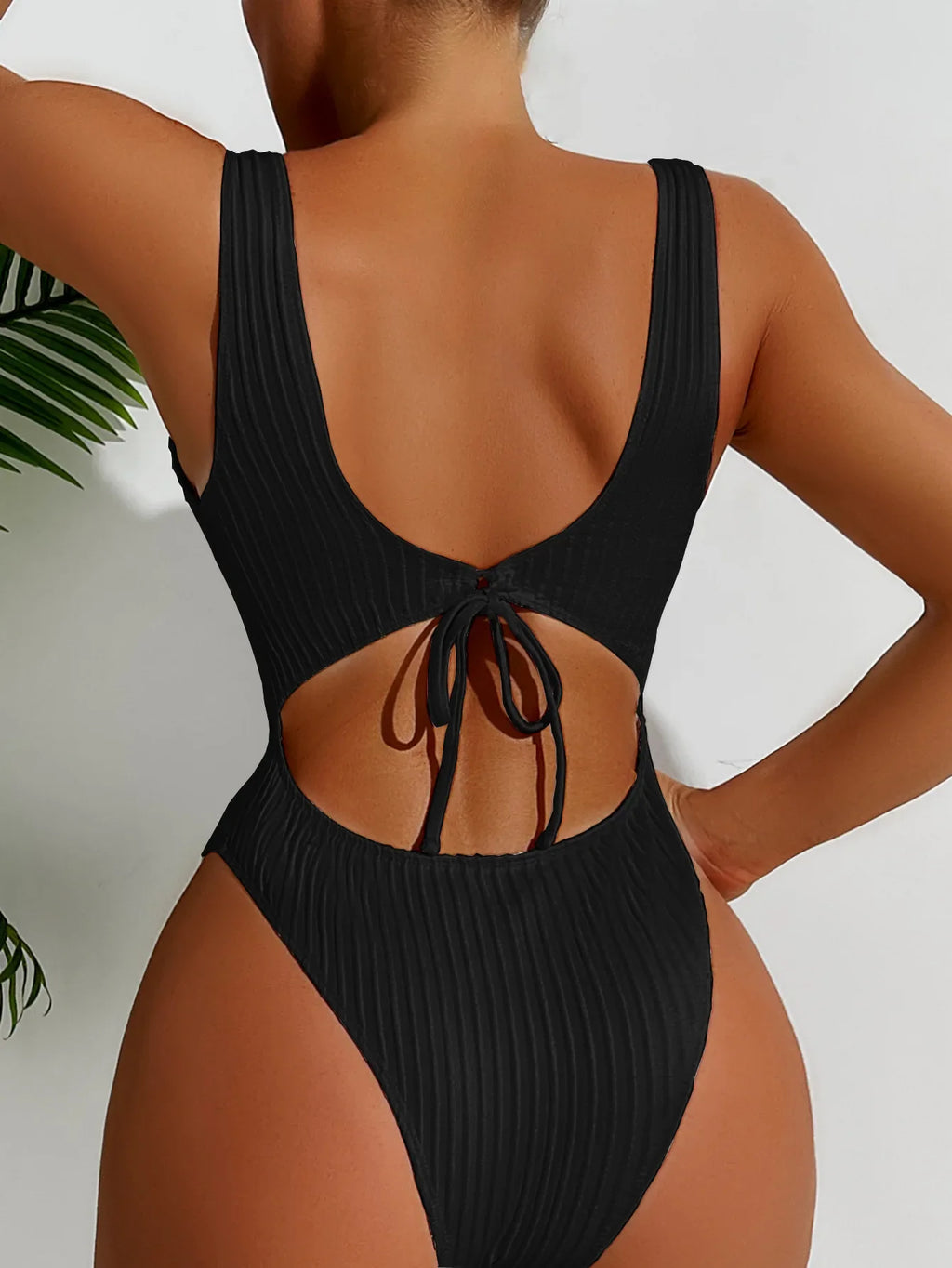 White Black One Piece Swimsuit for Women Summer Beach Vacation Ribbed Monokini Slim Backless Bathing Suit Tummy Control Swimwear
