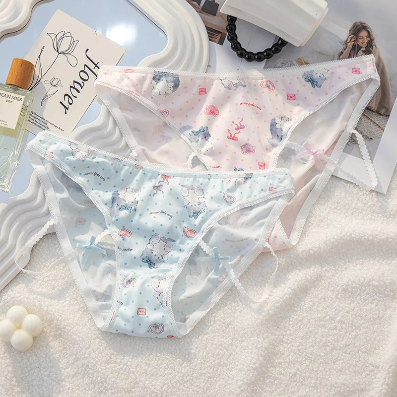 Girls Panties Thin Sexy Japanese Cute Cat Women Briefs Ice Silk Lady Thong Underwear Female Low Waist G String Lingerie