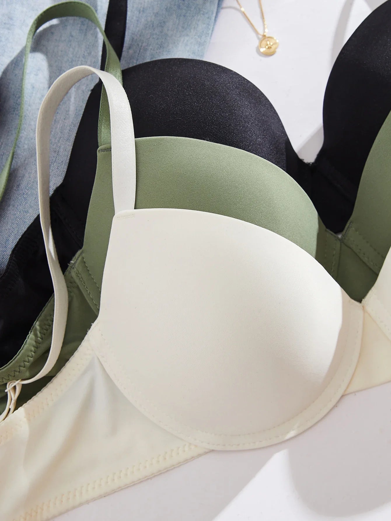 3Pcs Solid Women's Underwear Set Everyday Push up Bra Basic Underwire Bras Supportive and Comfortable Unpadded Women's Bra