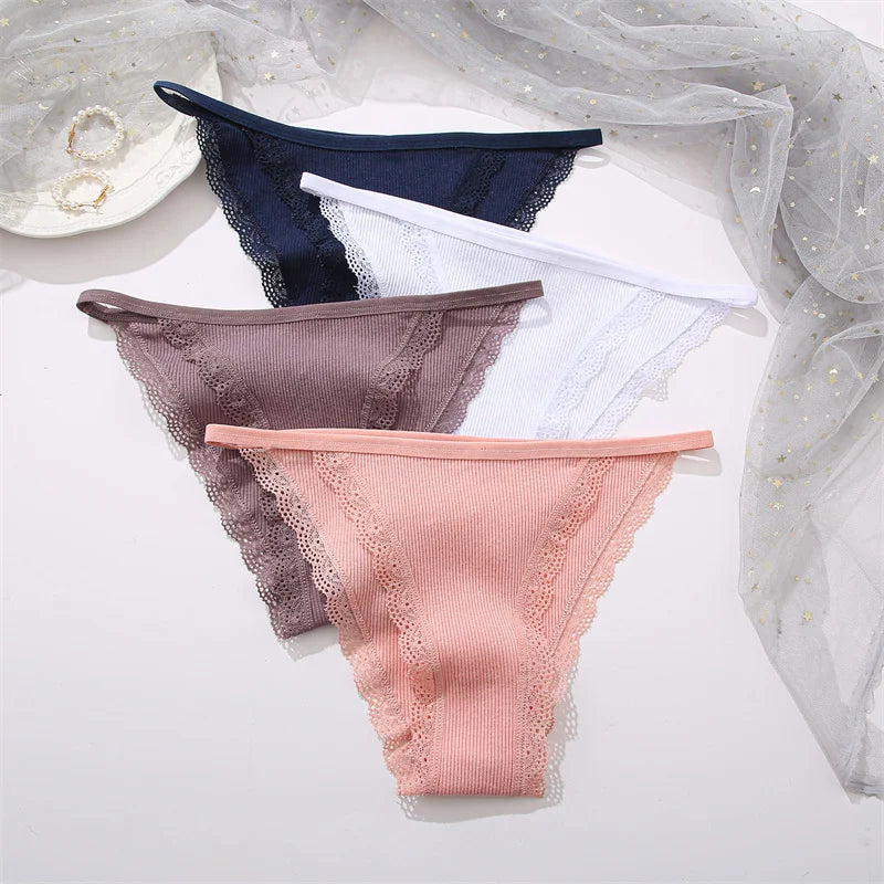 Women‘s Cotton Panties Low Waist Lace Briefs M-XL Comfortable Underwear Ladies Solid Color Underpants Girls Breathable Panty New