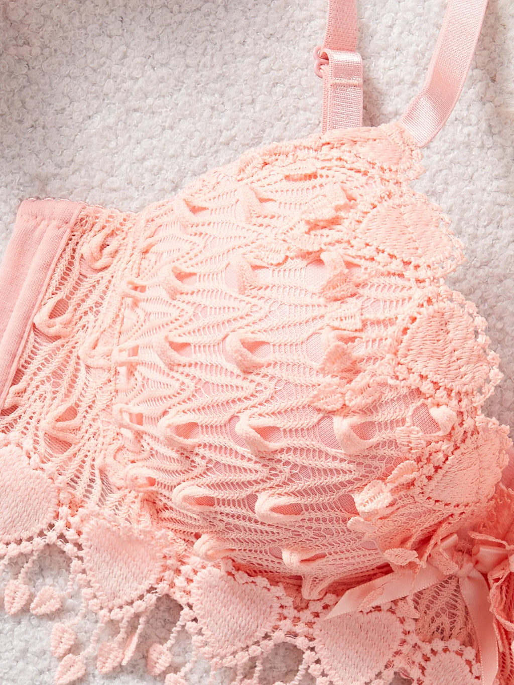 Daily Knitted Bra for Women Sexy Heart Lace Patchwork with Lace Trim Sexy Bras Comfortable Non-Padded Solid Women's Push up Bra