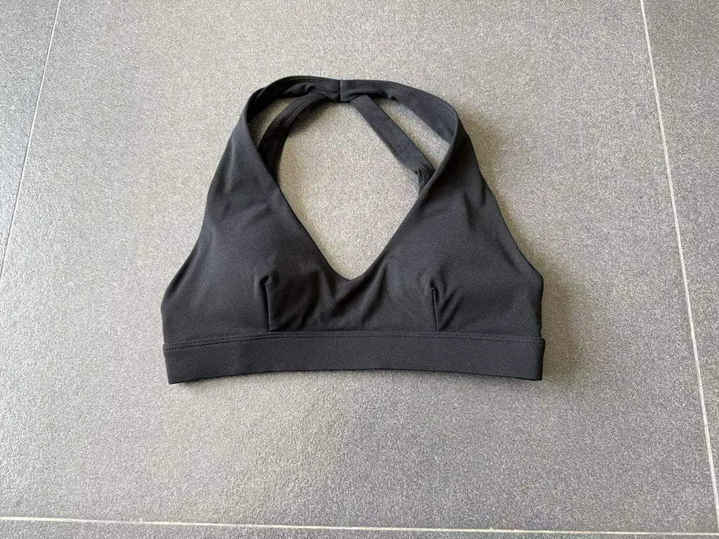Sports Bra Gathered Neck Hanging Style Backless Tight Yoga Bra Women's Top Fitness Outdoorsports Pilates Training Gym Workout