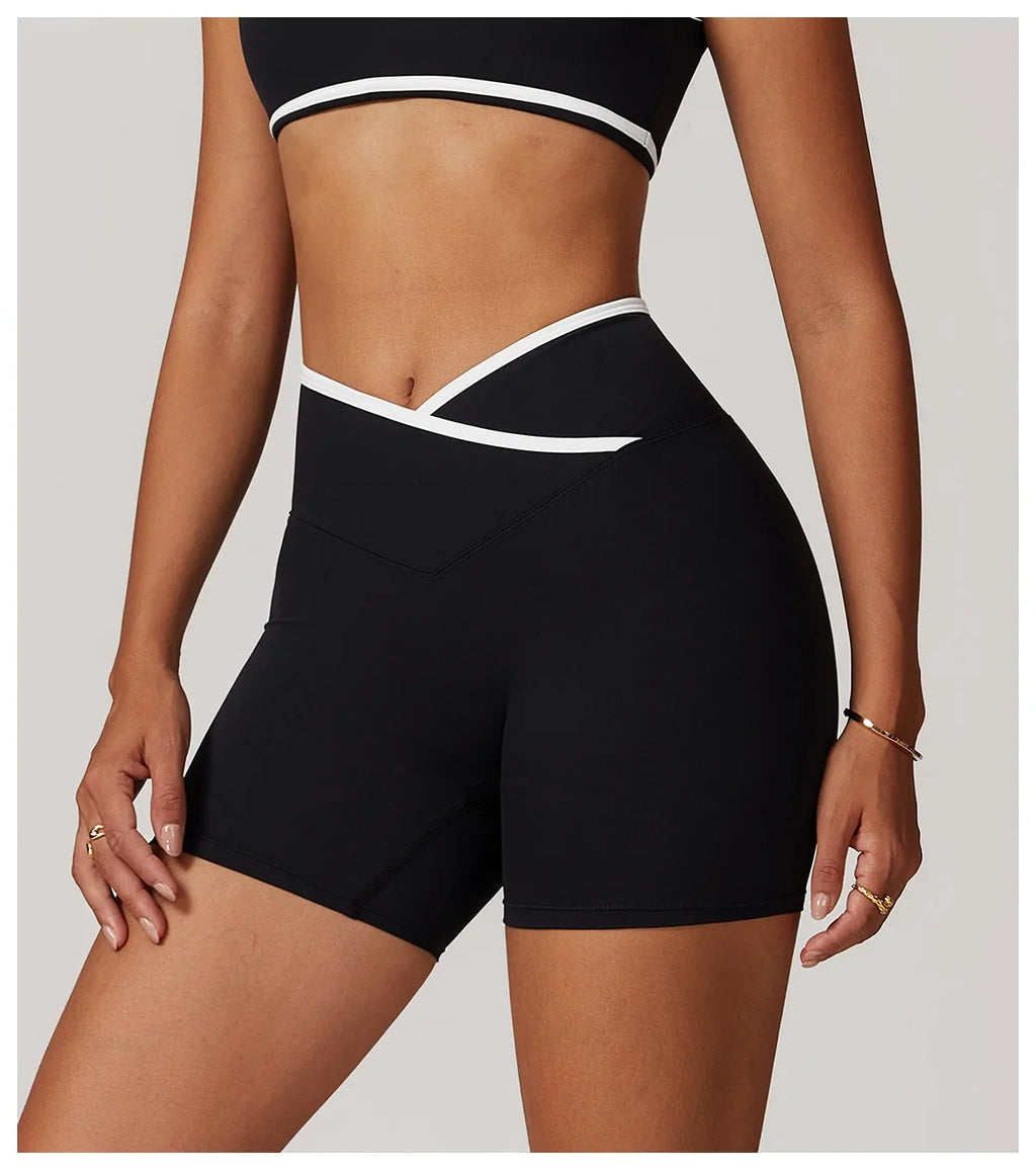 Yoga Shorts Women Fitness Shorts V-shaped Waist Running Cycling Shorts Breathable Sports Leggings High Waist Workout Gym Shorts