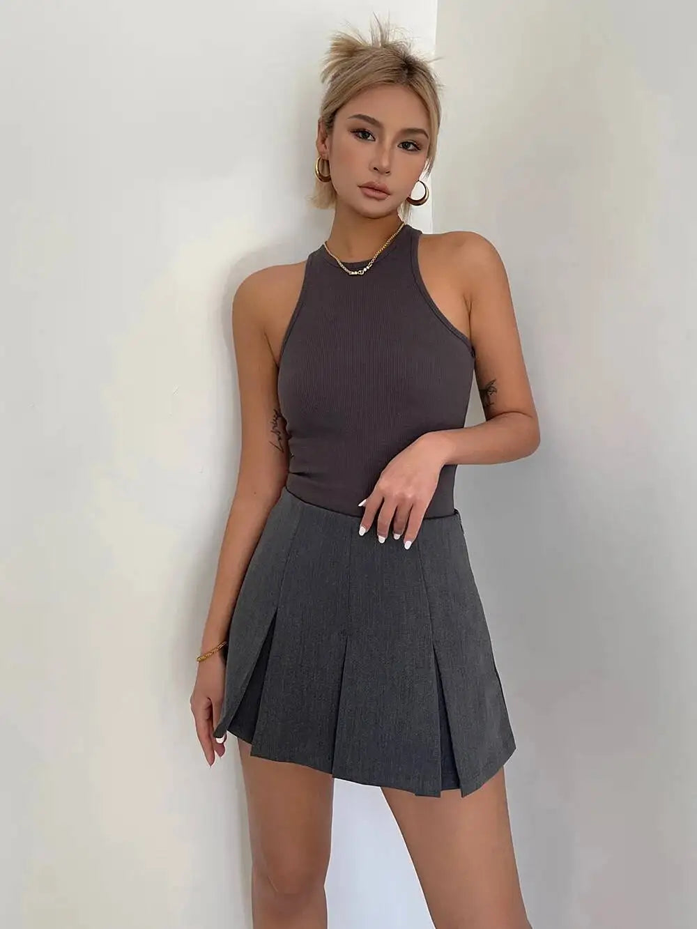 WOMENGAGA American High Street A-line Short Unif School Girl Fairy Grunge Skirt High Waist Pleated Skorts Streetwear Lovely HM2O