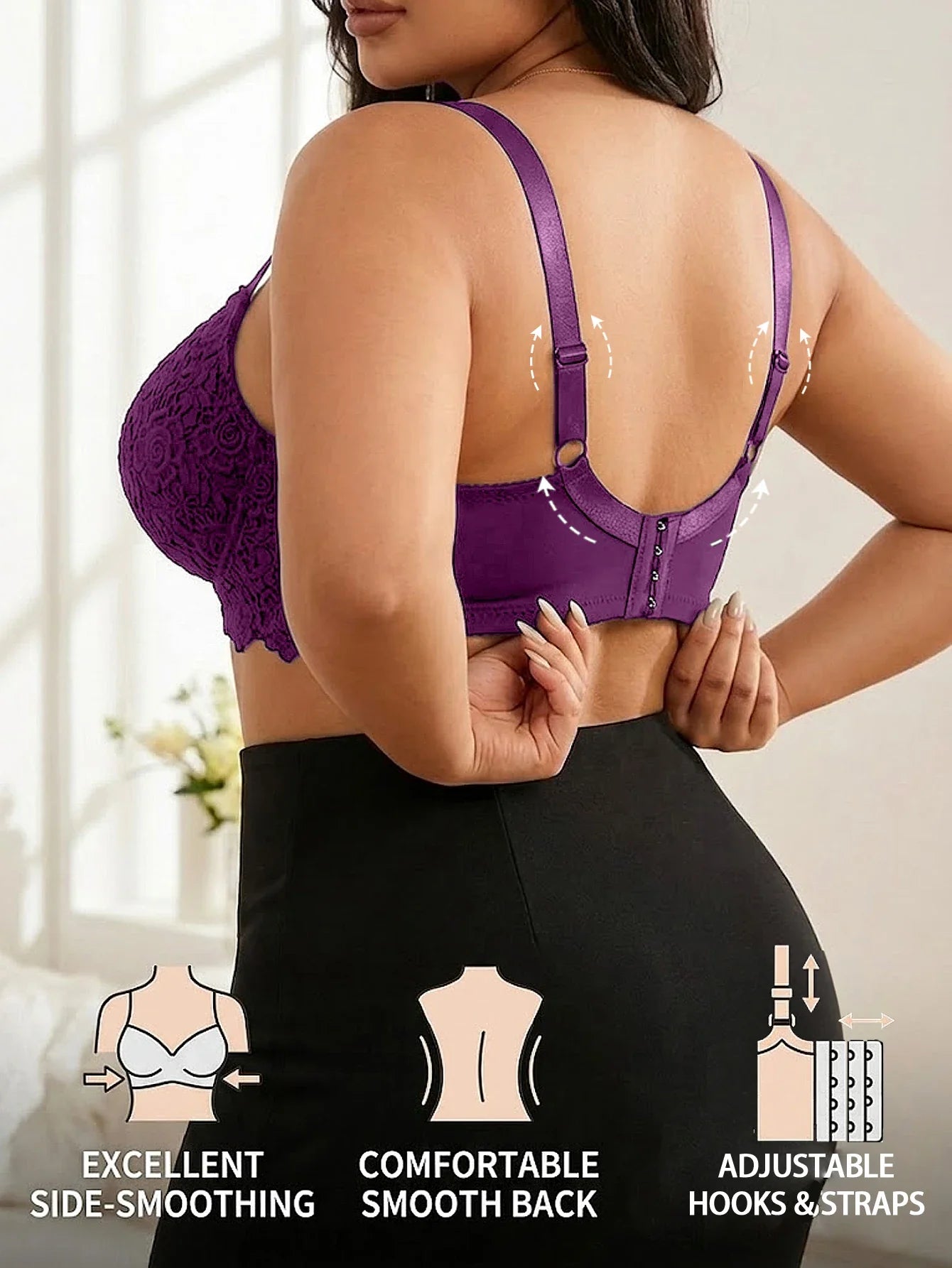 Women's Plus Size Lace Push Up Bra Underwire Side Support Anti-Sagging with Wide Adjustable Straps Brassiere