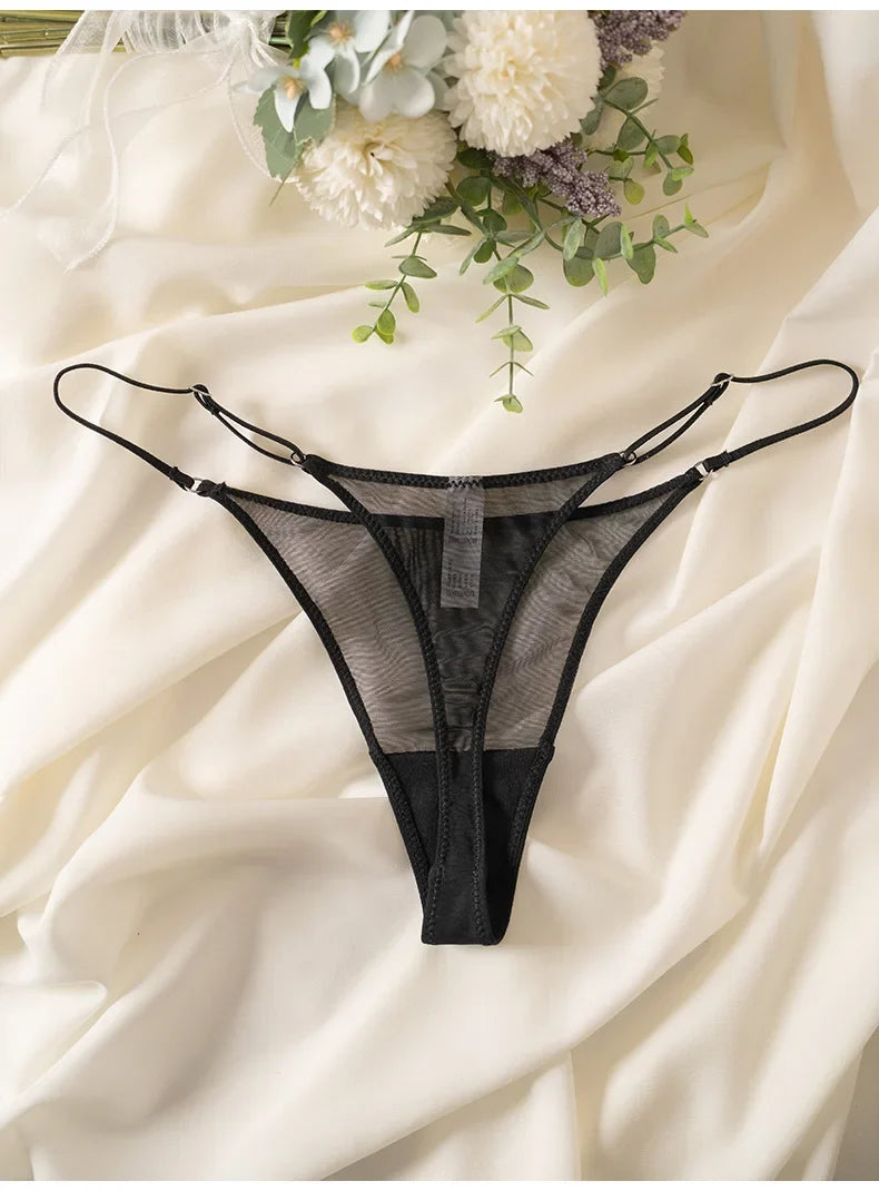 Lace Mesh Women Briefs Sexy Thong Transparent Panties Underwear Low Waist Girls G String Seamless Lingerie Fitness T Back
