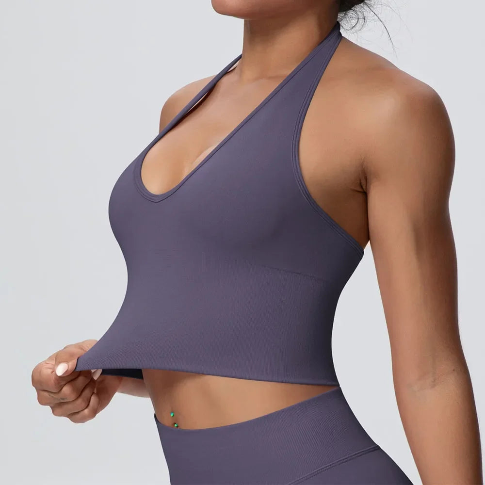 Gym Tops Women Halter Top Gym Vest Woman Sexy Backless Push Up Sport Bras Running Vest Workout Tops Activewear Yoga Fitness Vest