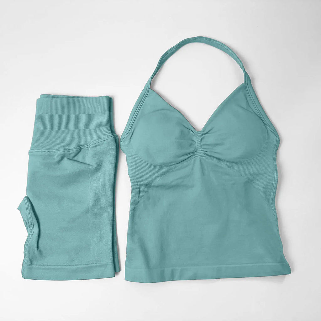 NCLAGEN Yoga Sets Women Gym Clothes ongline Strappy Top Shorts Activewear Sports 2 Piece Fitness Suit Running Workout Sportwear