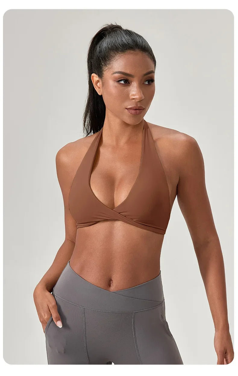 Women's Yoga Bra Halter Back Fitness Underwear Sexy Wire-Free Sports Vest Comfortable Breathable Bra