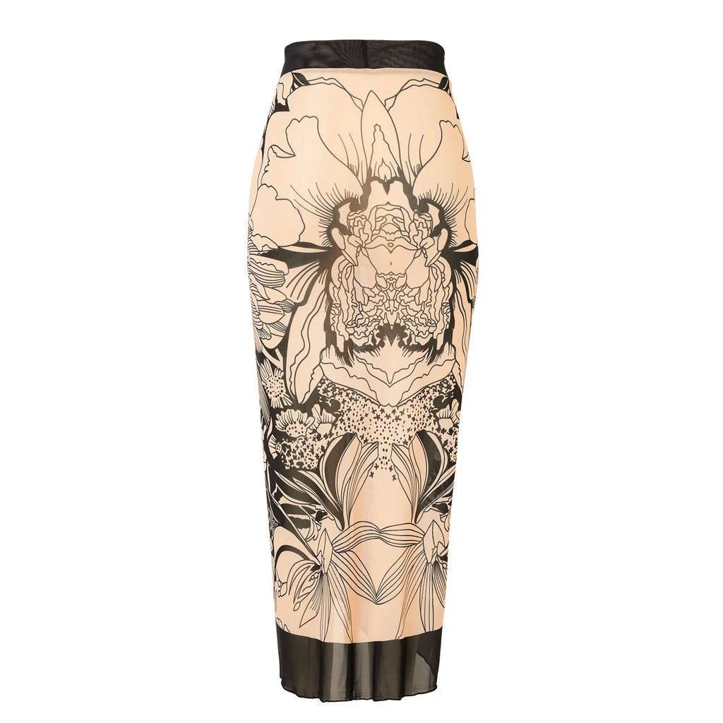 Long Sleeve Sunscreen One Piece Swimsuit Skirt Set for Women Vintage Floral Print Slim Fit Swimwear Holiday Bathing Suits 2025