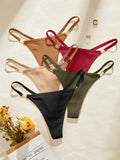 5Pcs/Set Sexy Women Panties Solid Ribbed G‑String Thong Metal Ring Soft Female Sexy Lingerie Underwear