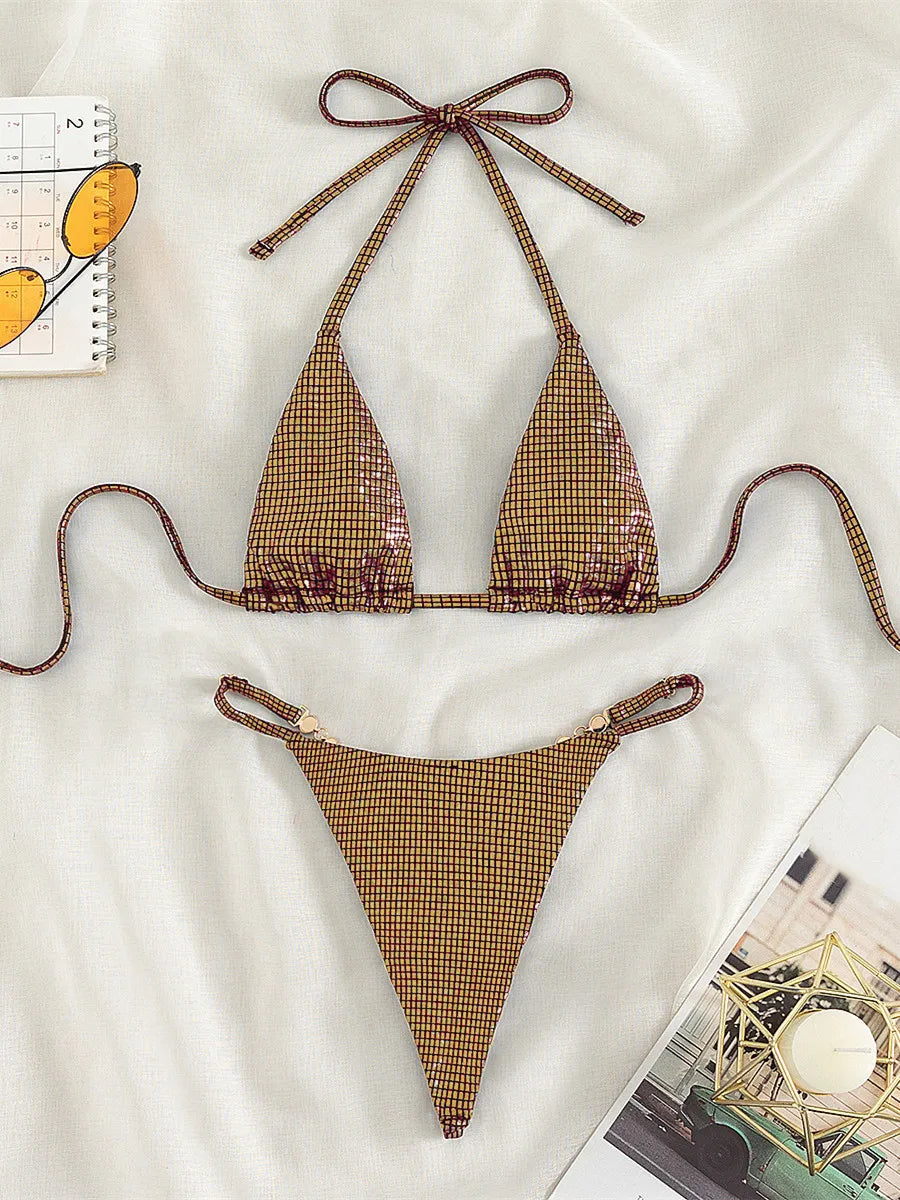 Luxury Jewelled Rhinestones Bikinis Sets Women Shiny Sequin Blue Gold Triangle Swimsuit 2024 Brazilian Bathing Suit Swimwear