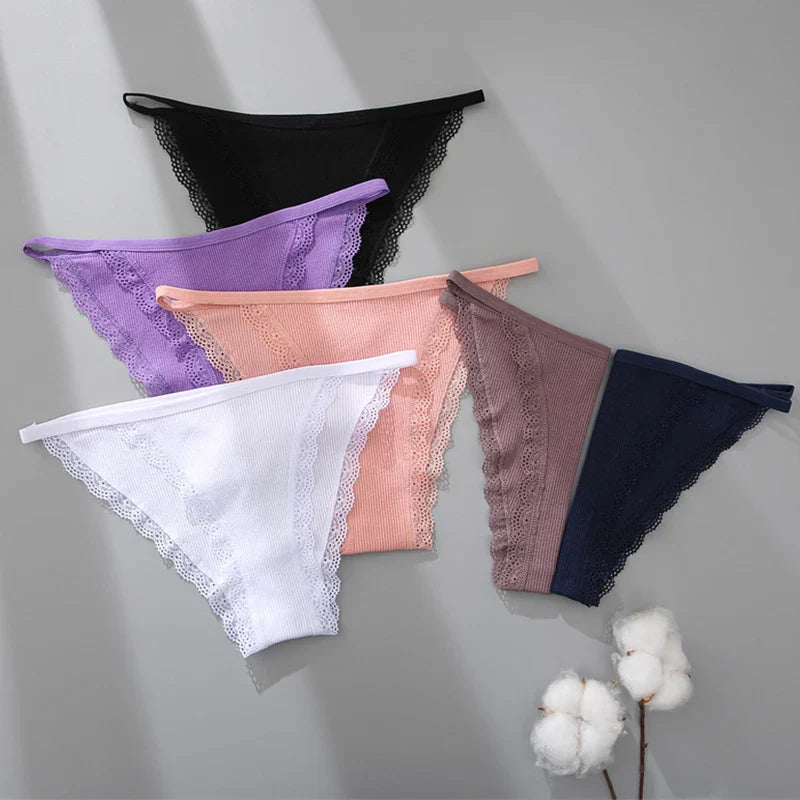 3PCS Women‘s Cotton Lace Panties Low Waist Briefs Comfortable Underwear Ladies Solid Color Underpants Girls Breathable Panty New