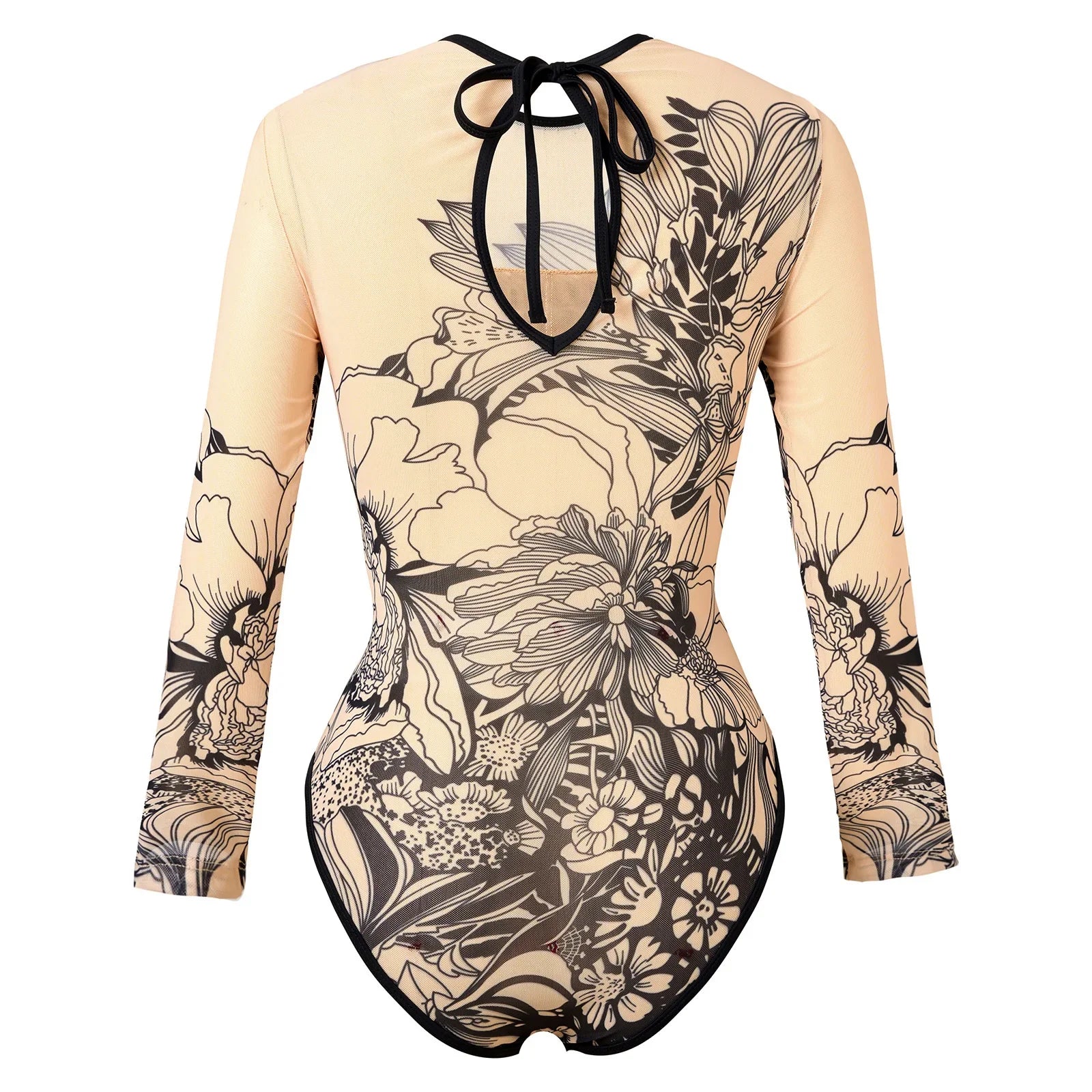 Long Sleeve Sunscreen One Piece Swimsuit Skirt Set for Women Vintage Floral Print Slim Fit Swimwear Holiday Bathing Suits 2025