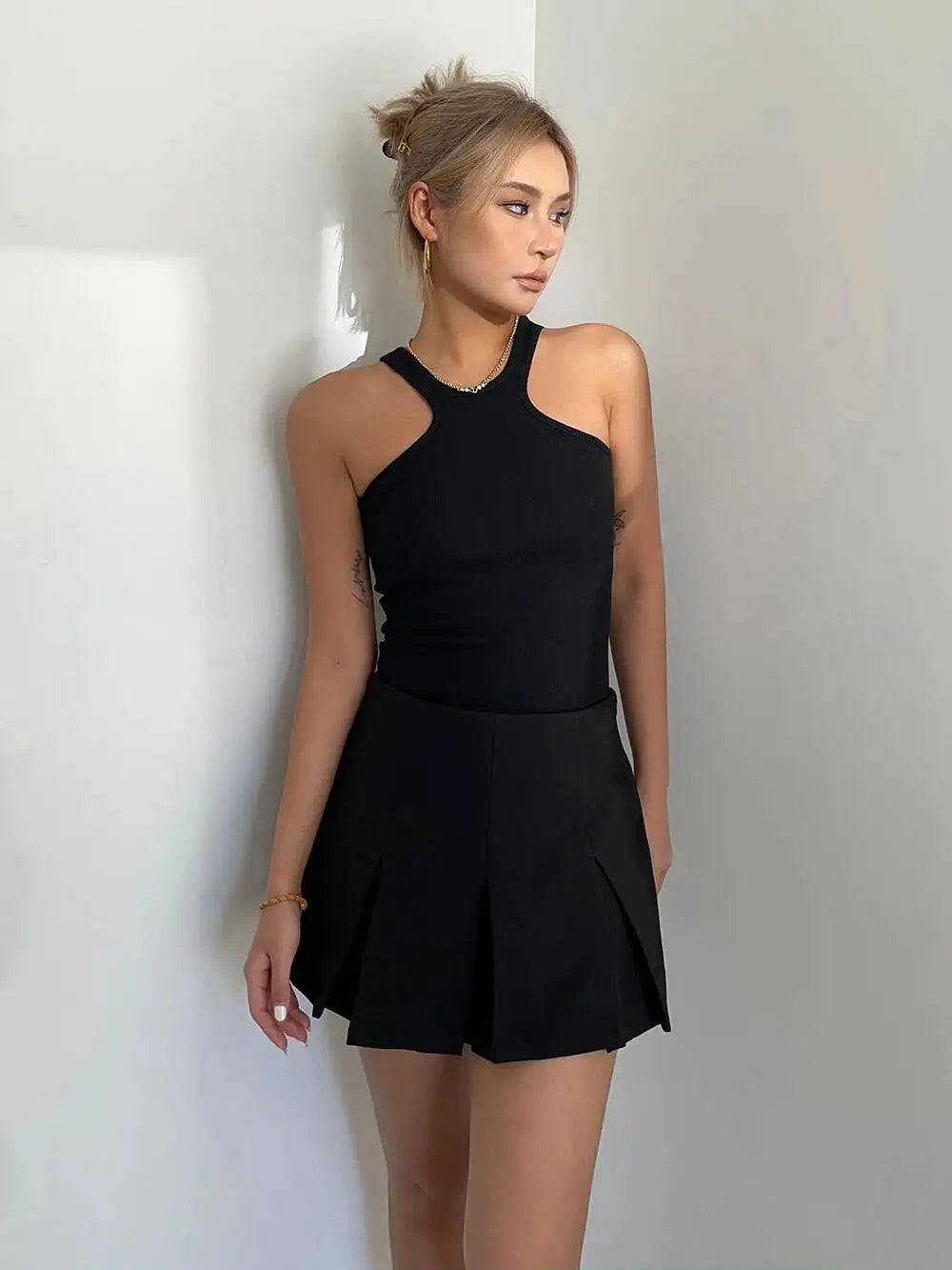 WOMENGAGA American High Street A-line Short Unif School Girl Fairy Grunge Skirt High Waist Pleated Skorts Streetwear Lovely HM2O