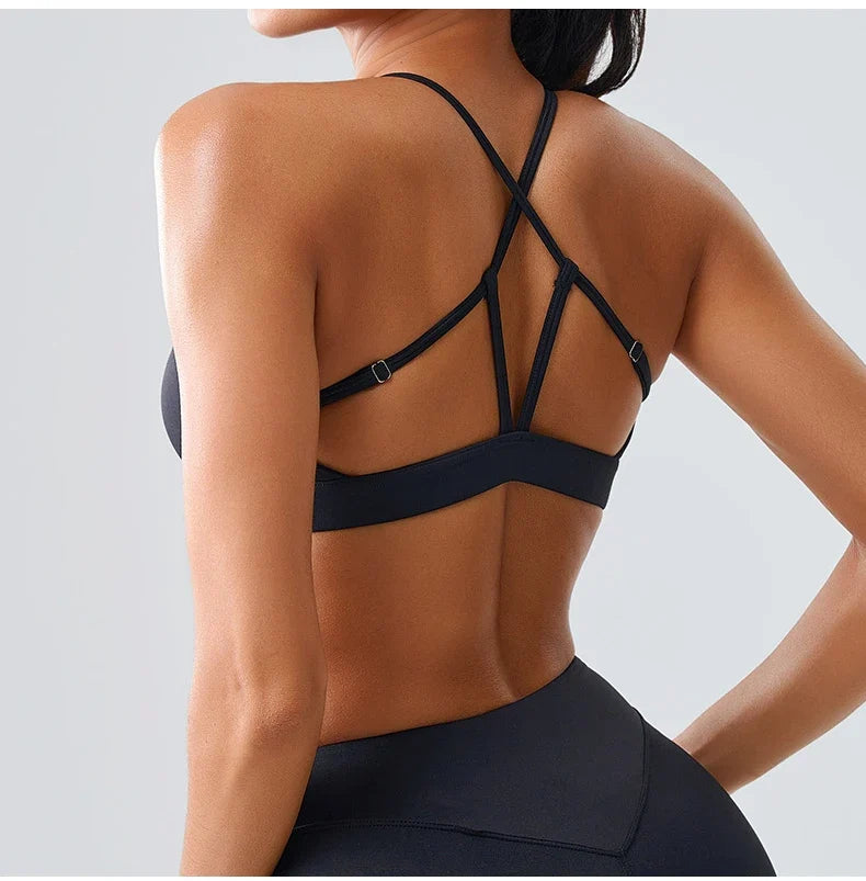 Beautiful Back Cross Back Women Bra Fitness Bra Tights Yoga Vest High Strength Shockproof Gym Sports Top Push Up With Chest Pad