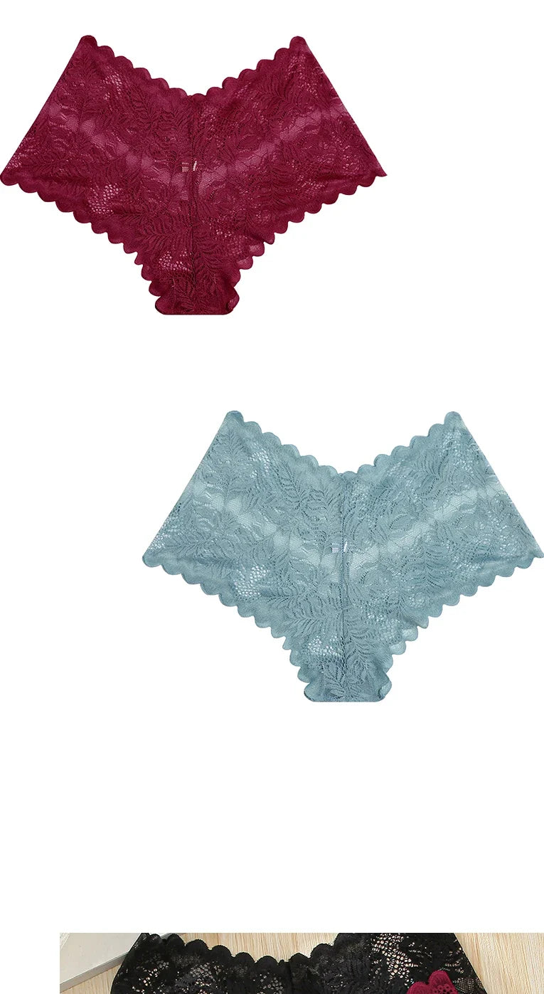 6PCS Women Lace Boxers Briefs Sexy Seamless Breathable Low Waist Female Underwear Solid Color Intimates High Elastic Lingerie