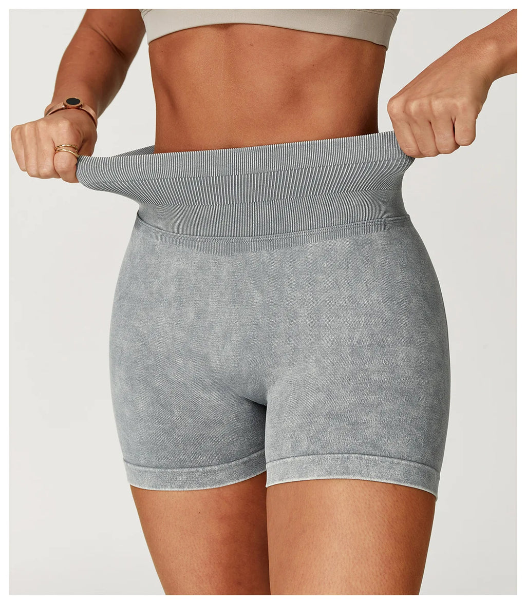 High Waist Yoga Shorts Women Sand Washed Yoga Shorts Workout Shorts Fitness Yoga Lift Butt Fitness Yoga Gym Running Short Pants