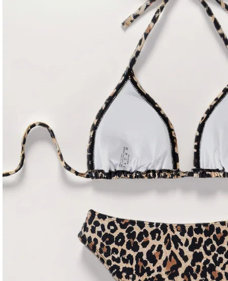 2025 New Women's Black Ground White Dot Printed Swimsuit Halter Neck Low Waist Bikini Set For Summer Female Swimwear Brazilian