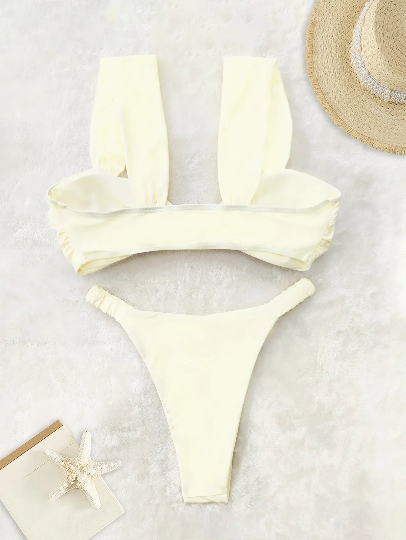 2026 Swimwear Women Halter Low Cut Bikini Set Solid Pleated Split Swimsuit Sexy Thongs Summer New Holiday Bathing Suit
