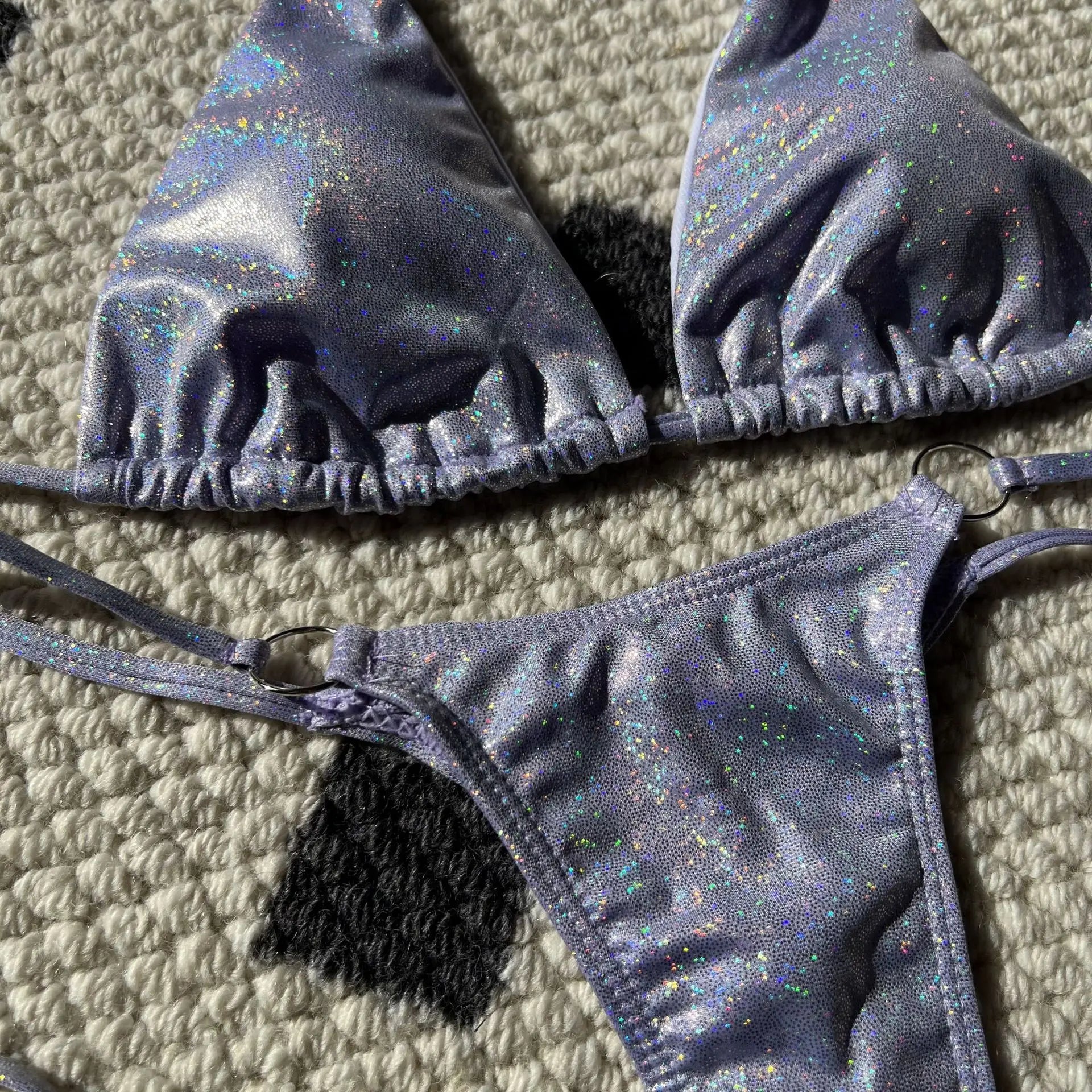 Shiny Bikini Set 2025 Women Luxury Bling Purple Neon Green Push Up Micro Swimsuit Summer Bathing Suit Thong Swimwear Biquini