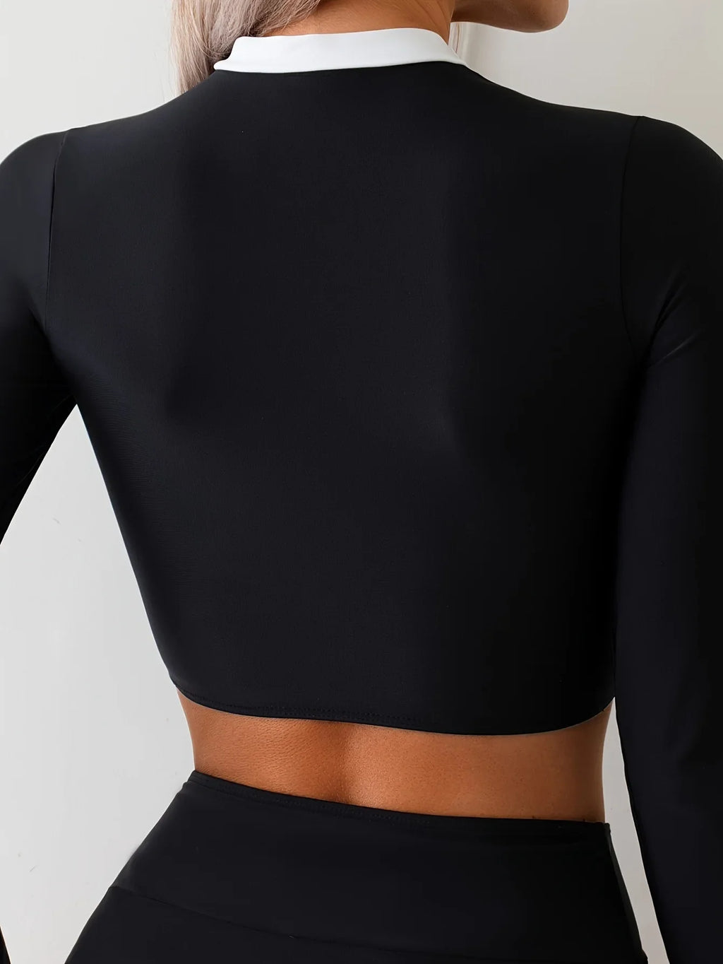 Vintage Black Contrast Bikini 2025 Women Long Sleeve Slim Shirt Top High Waist Sunscreen Swimsuit Beach Bathing Suit Swimwear
