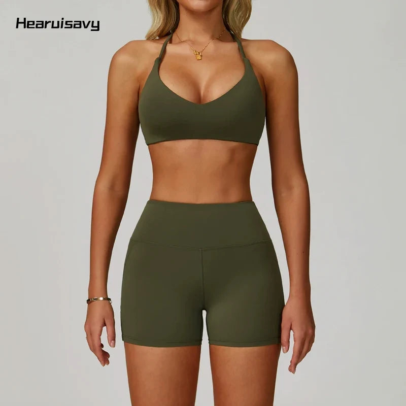 Hearuisavy Women's Running Comfort 2Pcs Sports Pants Set High Waist Push Up Workour Sportswear Casual Cycling Jogging Yoga Bras