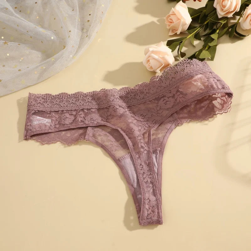 3Pcs Lace Sexy Thongs Women Low-Rise Briefs Sexy Soft Ladies Underwear Trendy Floral Underpants Female Flowery Panty Lingerie