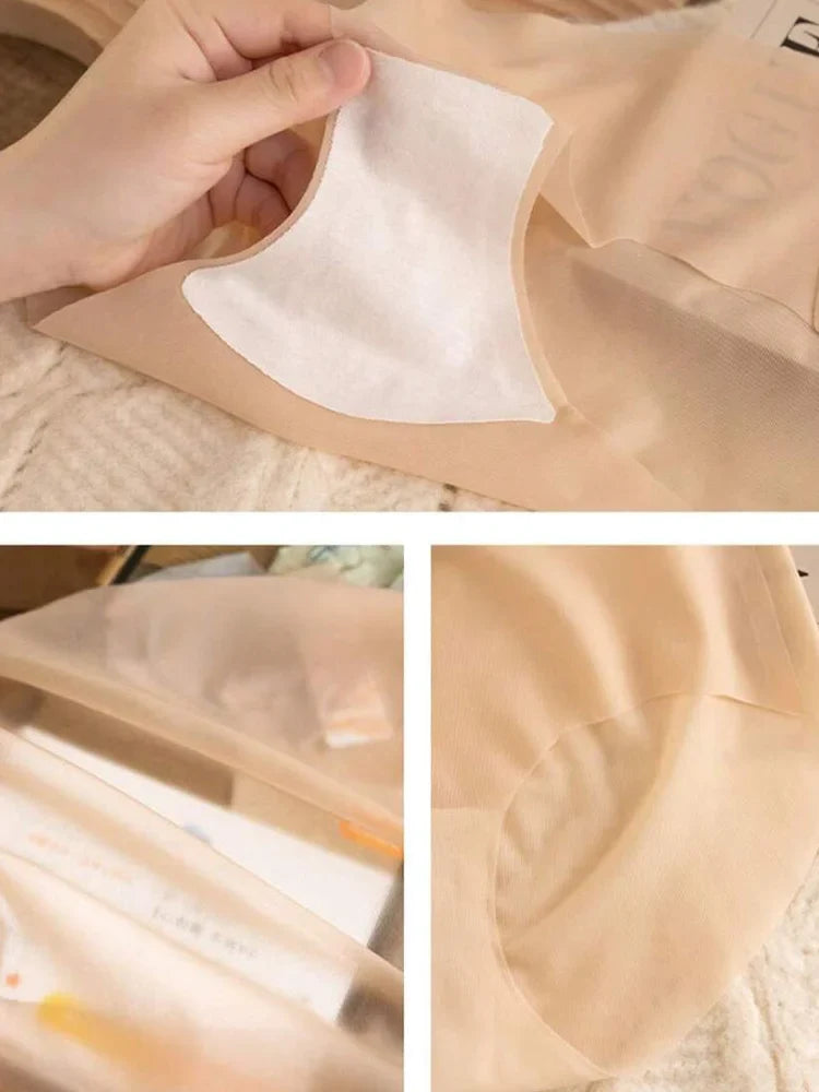 2PCS Seamless Ice Silk Briefs Women's Transparent Panties Sexy Breathable Underwear Female Stretch Erotic Korean Ultra Lingerie