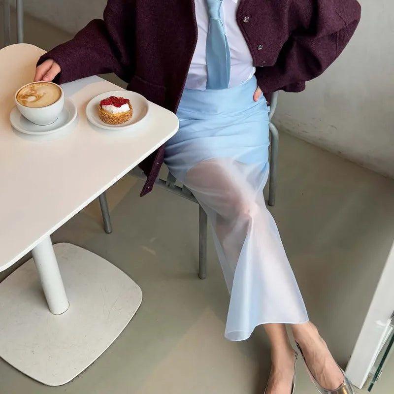 Trendix See Through Mesh Patchwork Skirts Women Fashion High Waist Casual Commuting Streetwear 2025 Vacation Party Elegant Skirt