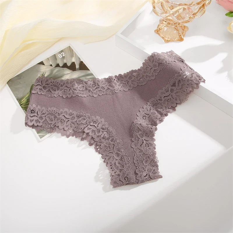 New Lace Seamless Cotton Panties Ribbed Maillard Brazilian Pants LowWaist Women Panties Breathable Girls Underwear Soft Lingerie