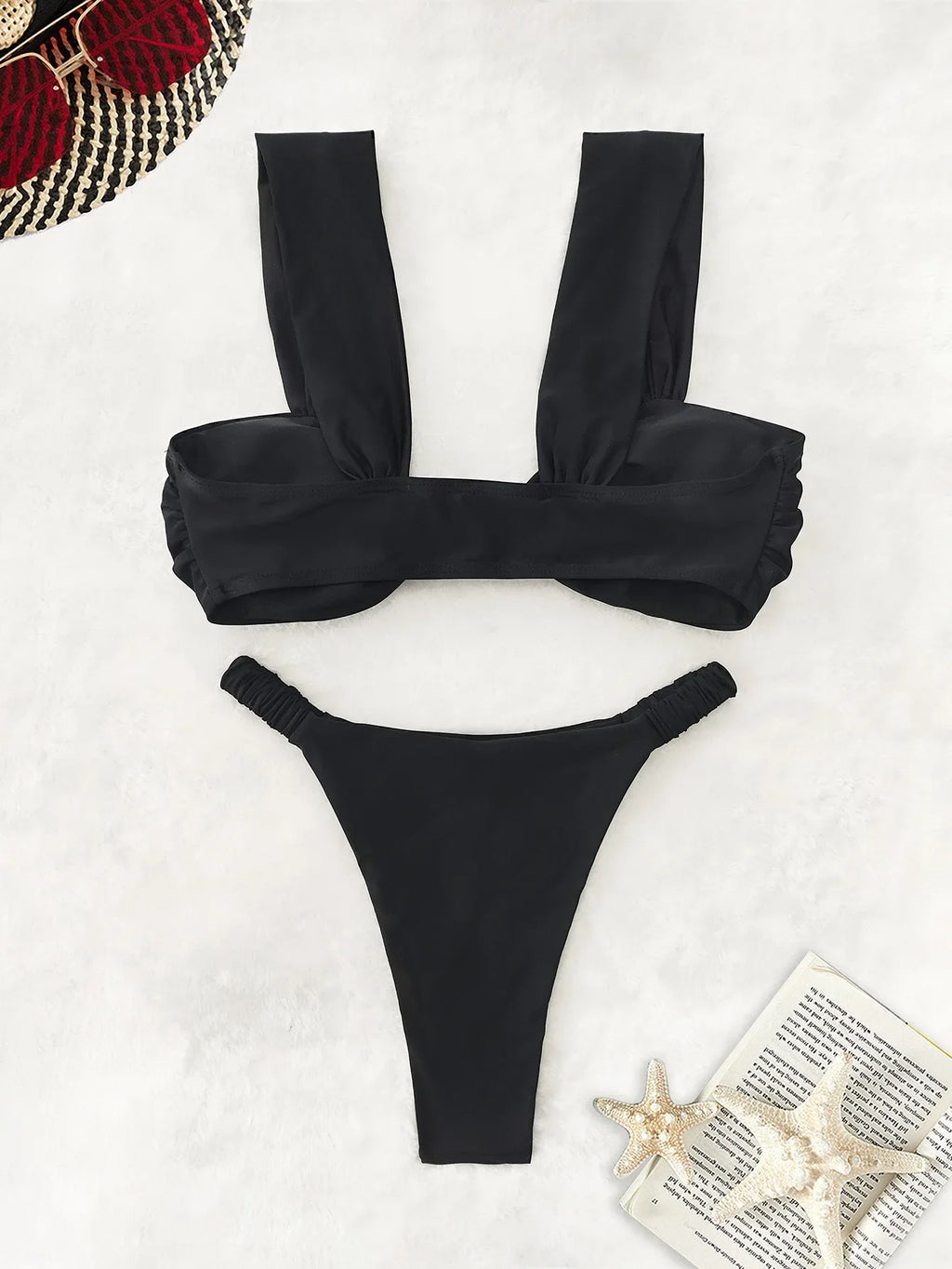 2026 Swimwear Women Halter Low Cut Bikini Set Solid Pleated Split Swimsuit Sexy Thongs Summer New Holiday Bathing Suit