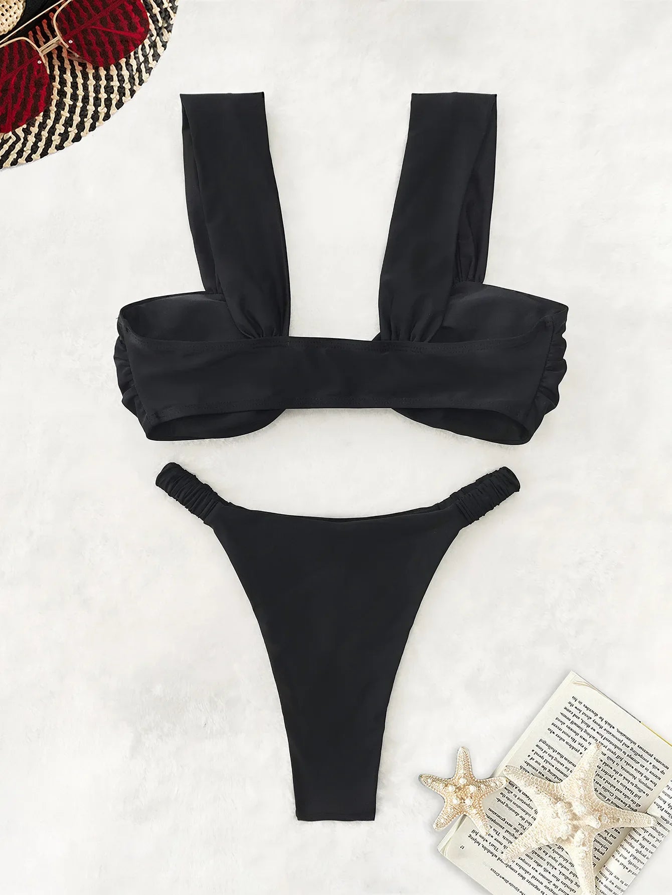 2026 Swimwear Women Halter Low Cut Bikini Set Solid Pleated Split Swimsuit Sexy Thongs Summer New Holiday Bathing Suit