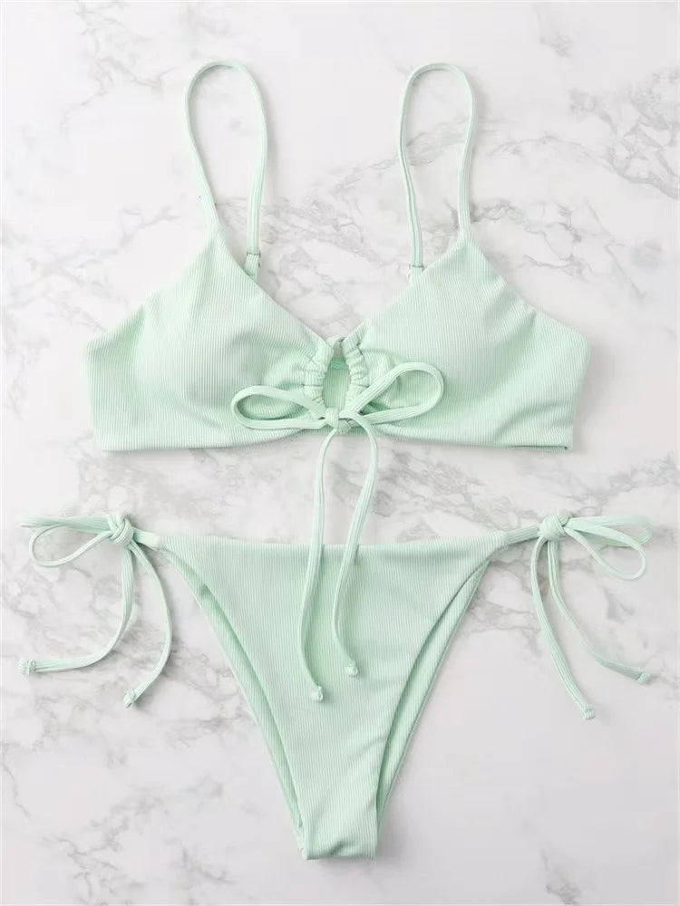 2024 Sexy Bikini Women Low waist Swimsuit Female Solid Brazilian Bikinis Set 2 Pieces Swimming Beach Bathing Suit New Beachwear