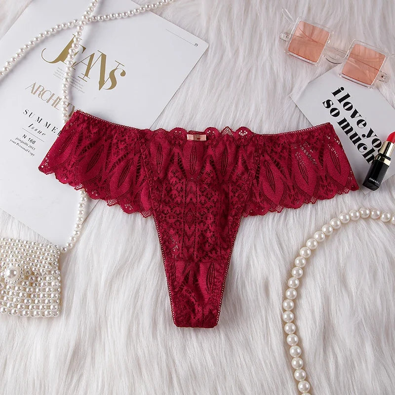 Hollow Out Lace Sexy Girls G String Panties Women Briefs Transparent Thong Thin Underwear Female Low Waist Lingerie Size S-XL