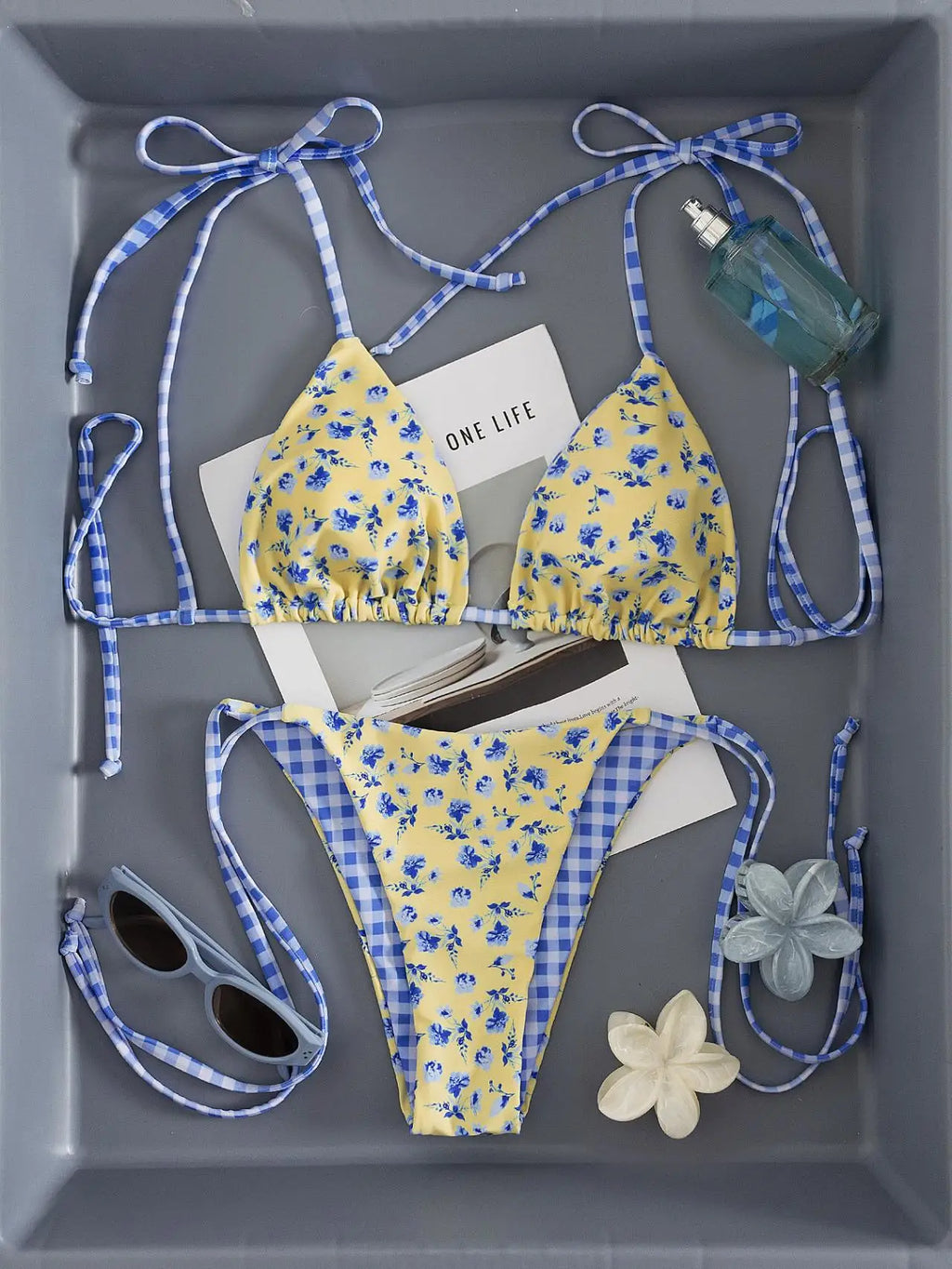 Sexy Yellow Floral Print Micro Bikini Swimwear Women 2026 Tie Strap Pleate Push Up Bra Bandage Thong Swimsuit Beach Bathing Suit