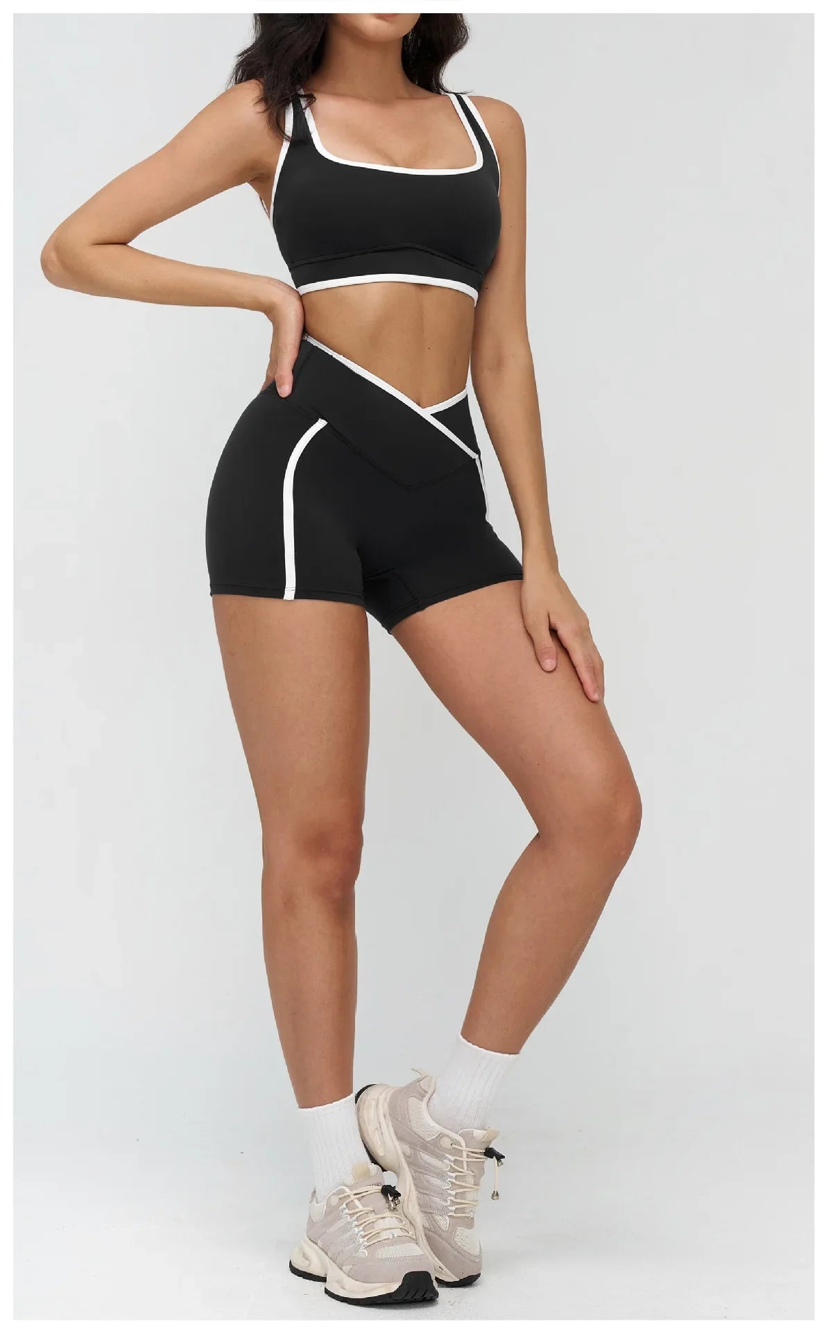 Patchwork Backless Yoga Sets Women Sportswear High Waist Gym Scrunch Bum Shorts Set Female Fitness Sports Suit Workout Clothes