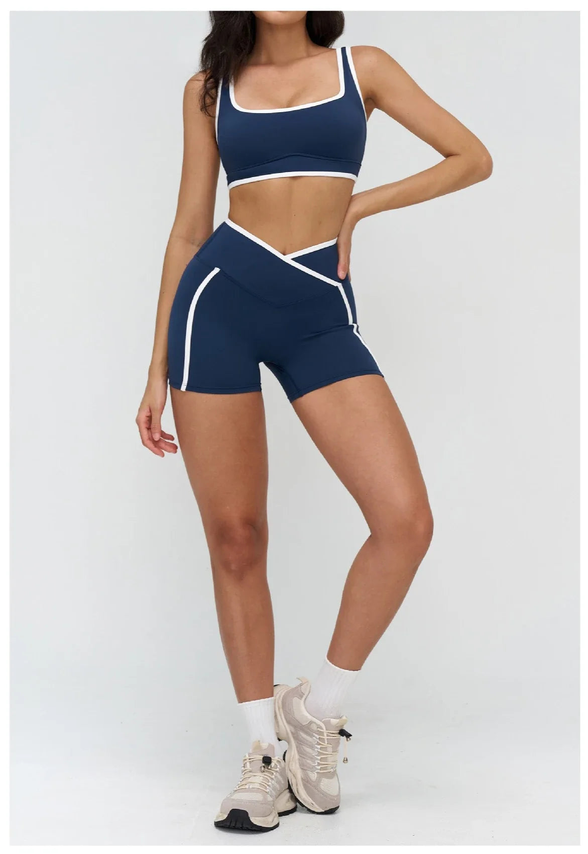 Patchwork Backless Yoga Sets Women Sportswear High Waist Gym Scrunch Bum Shorts Set Female Fitness Sports Suit Workout Clothes