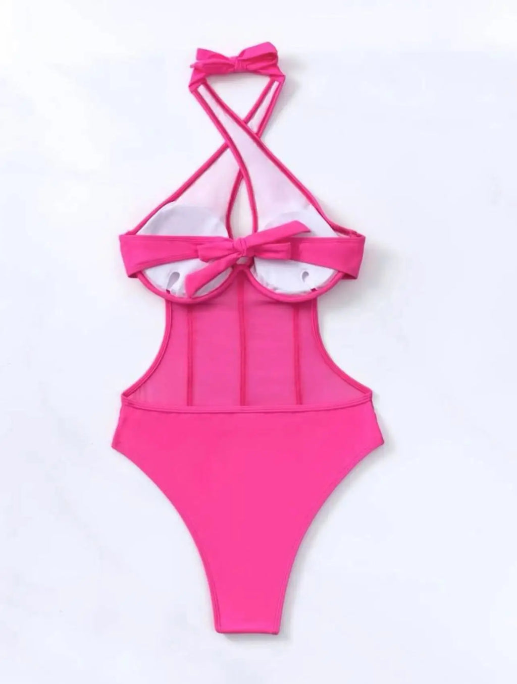 Sexy See Through One Piece Swimsuit 2025 Women Halter Corss Underwire Tummy Control Swimwear Solid Black Hot Pink Bathing Suits