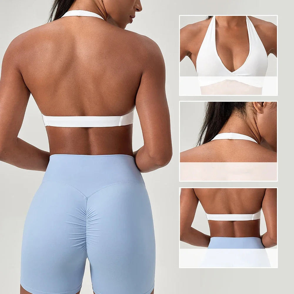 Women's Yoga Bra Halter Back Fitness Underwear Sexy Wire-Free Sports Vest Comfortable Breathable Bra