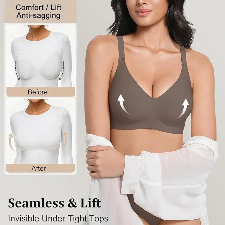Women's Jelly Seamless Wire-Free Bra Full Cup Thin Mold Soft Support Underwear Plus Size Comfortable High Elasticity Bra