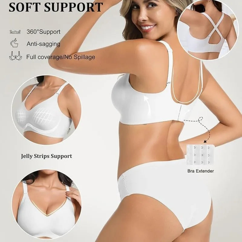 Women's Jelly Seamless Wire-Free Bra Full Cup Thin Mold Soft Support Underwear Plus Size Comfortable High Elasticity Bra